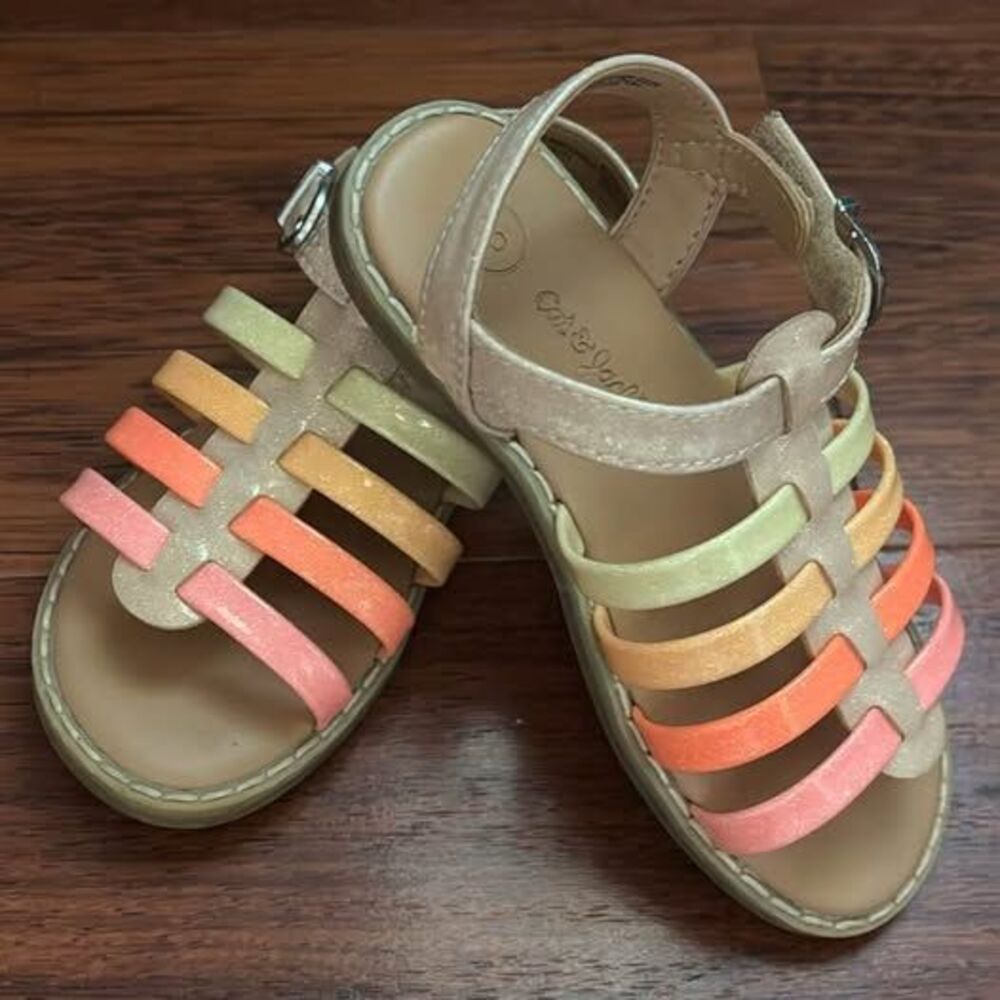 Toddler Girls 8 bright sandals Velcro cat and jack neon sparkle
